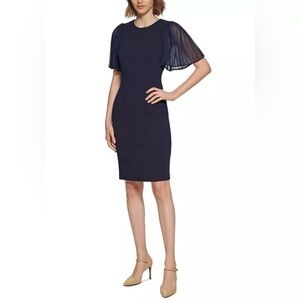 NWT Calvin Klein Pleated Flutter-Sleeve Sheath Dress (4)
